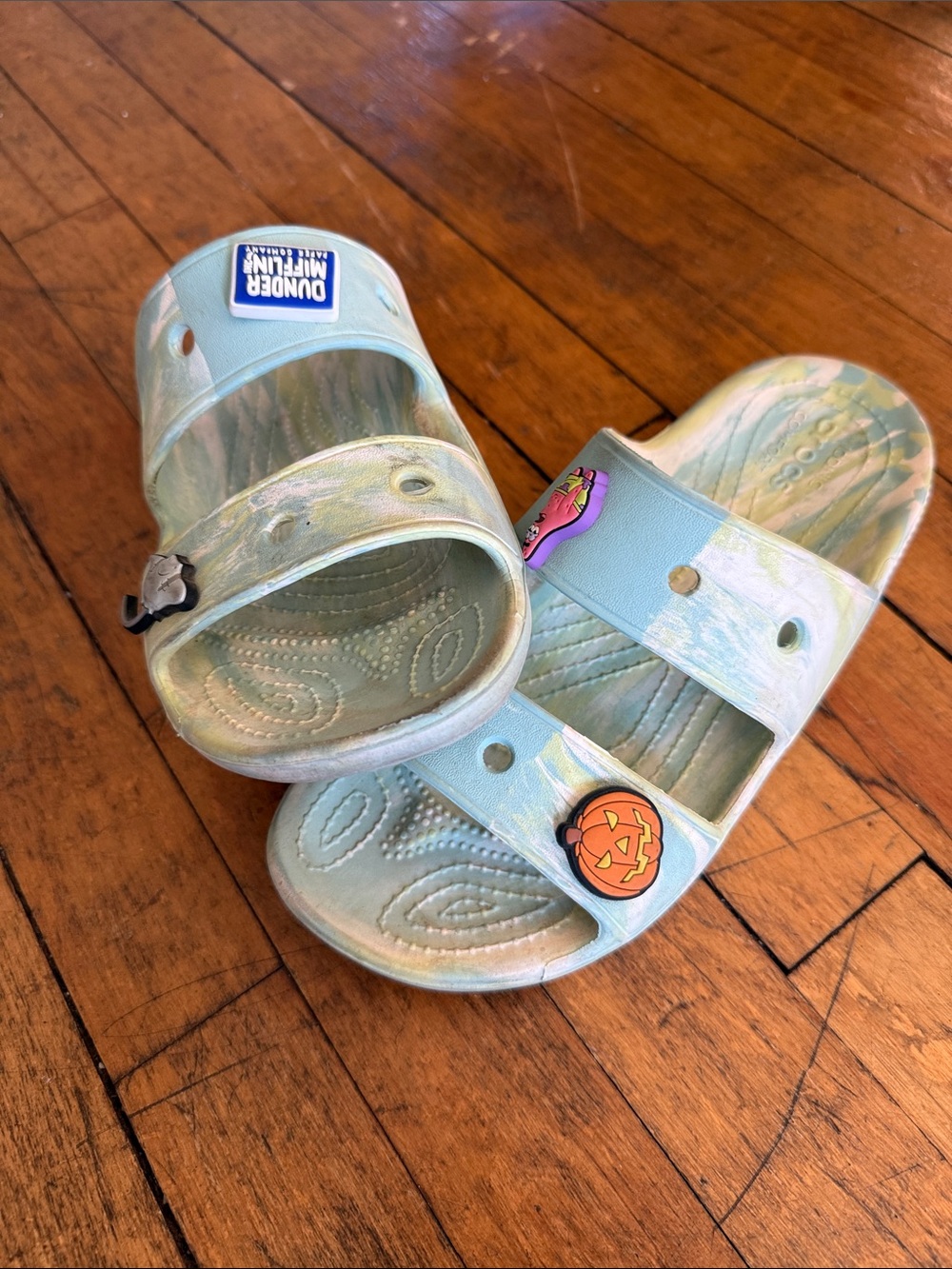 Crocs Blue and Green Iconic Comfort Sandals Mens Size 7
